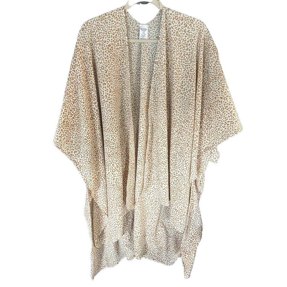 Leopard Animal Print Sheer Kimono One‎ Sz Brown Tan Beachy Resort Vacation Boho